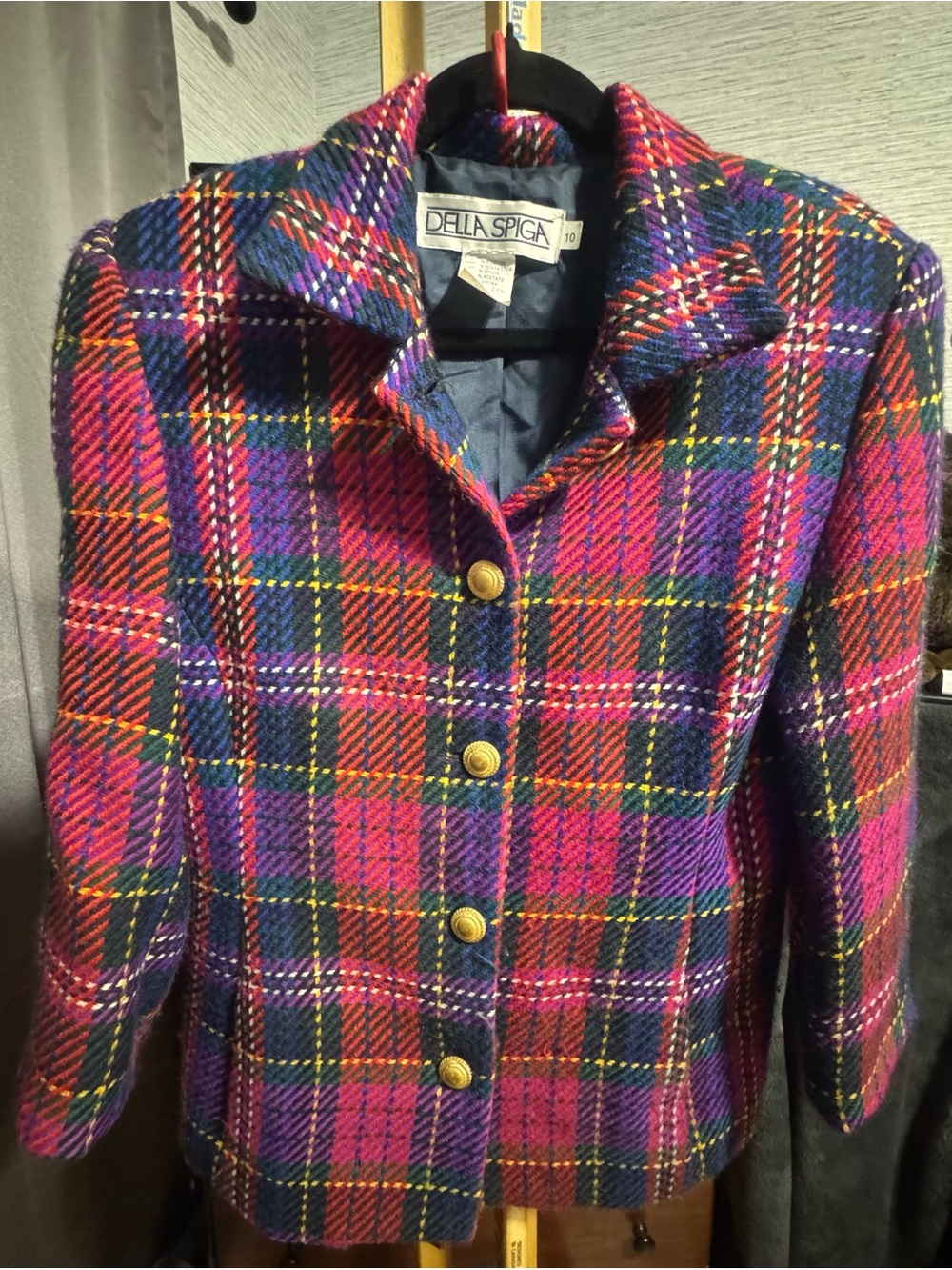 Della Spiga Pink & Purple Plaid Wool-Blend Blazer! 80’s!